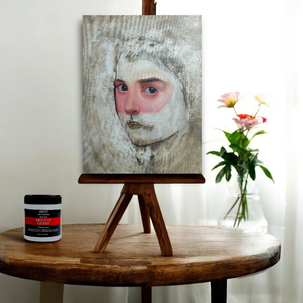 Brustro Professional Gesso 500ml for acrylic and oil painting in use